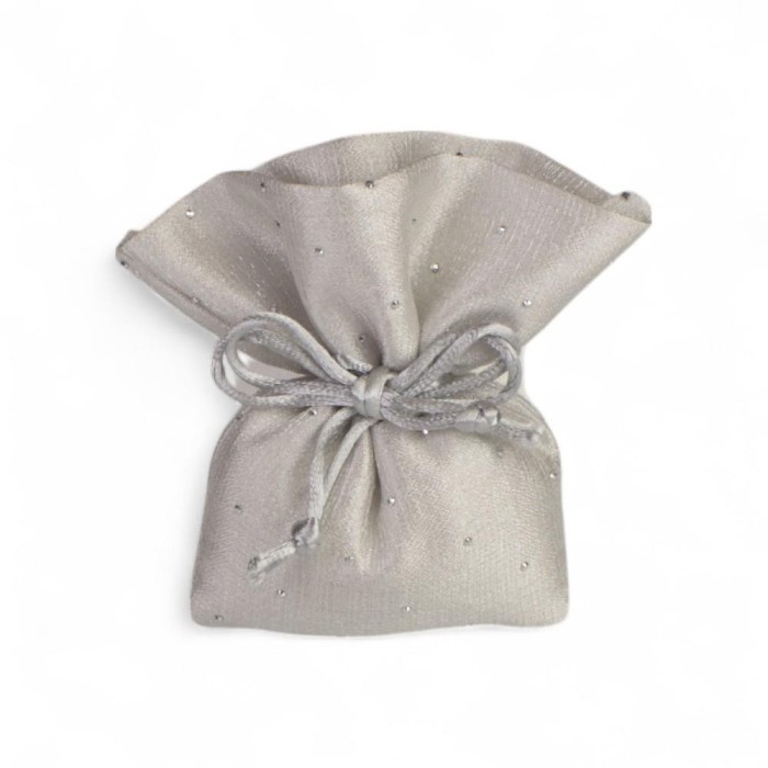 SACCHETTO GRIGIO PALLA STRASS 12X12CM